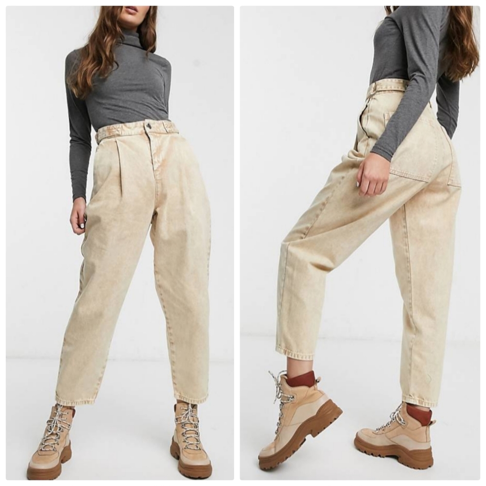 NWOT ASOS Tapered boyfriend jeans with D-ring in Washed Lemon-Size US 4